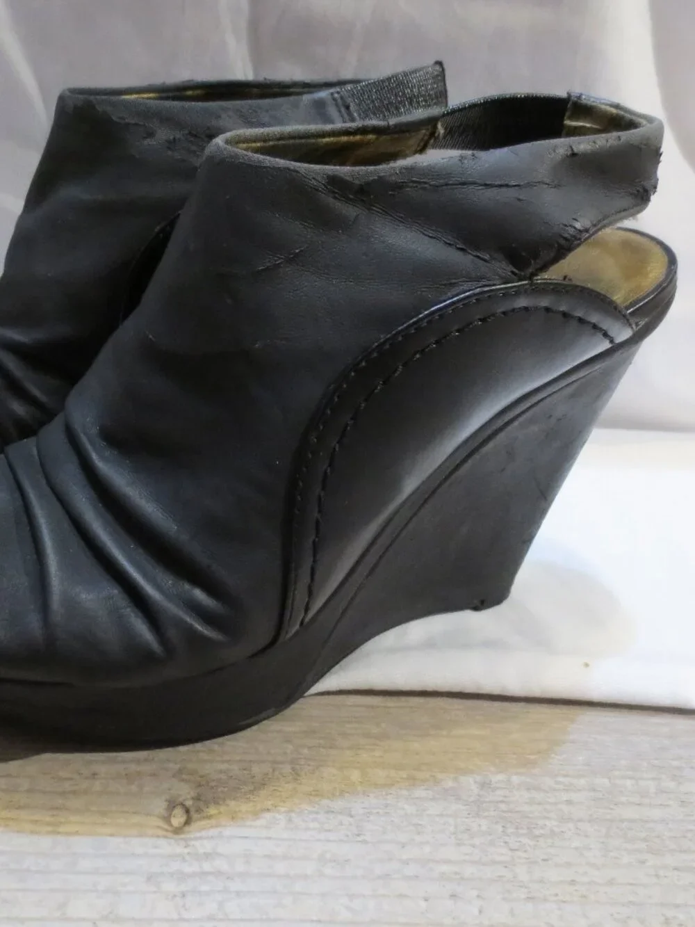Nicole Miller Vintage Shoes Black Platform Sling Back Peep Toe Wedge Heel - 7.5